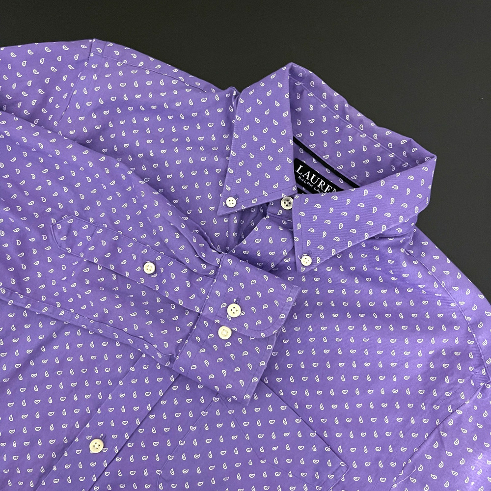 Lauren Ralph Lauren Shirt Mens 15.5 34 35 Purple Paisley Slim Fit Non Iron